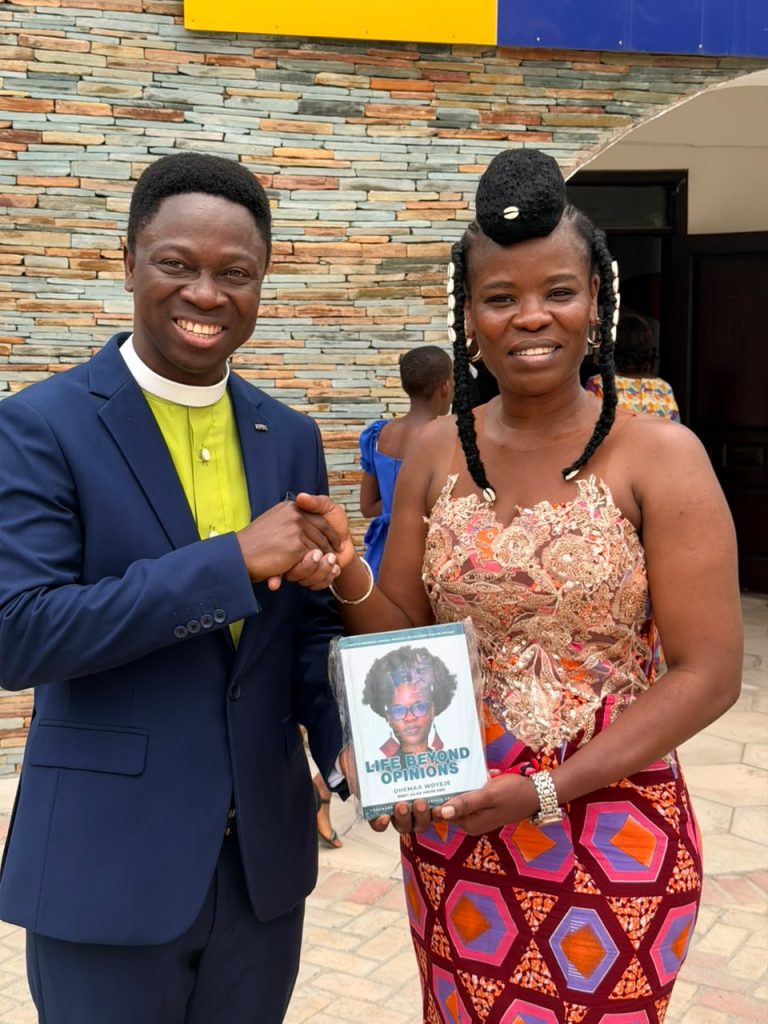 Head Pastor of Methodist Church Ghana, Amasaman Circuit Standing with Ohemaa Woyeje, Author of Life Beyond Opinions.